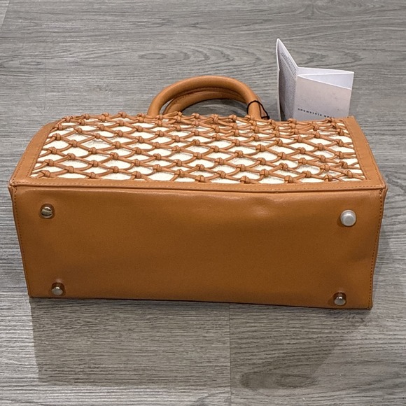 Brandon Blackwood Brand New Marcy Ave Tote Bag Camel Leather Net , Beige Linen - Picture 9 of 11